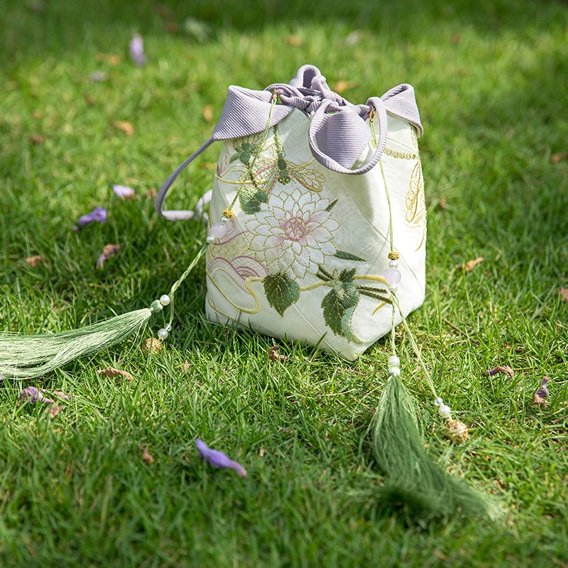 瞳莞原创设计寻溪问夏万花囊银丝乱麻提花汉元素手提小包包夏季款