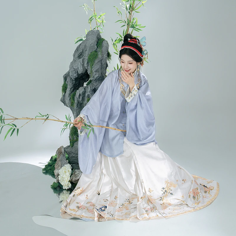 瞳莞原创汉服女明制竖领对襟大袖短衫马面裙春秋款日常套装花重影