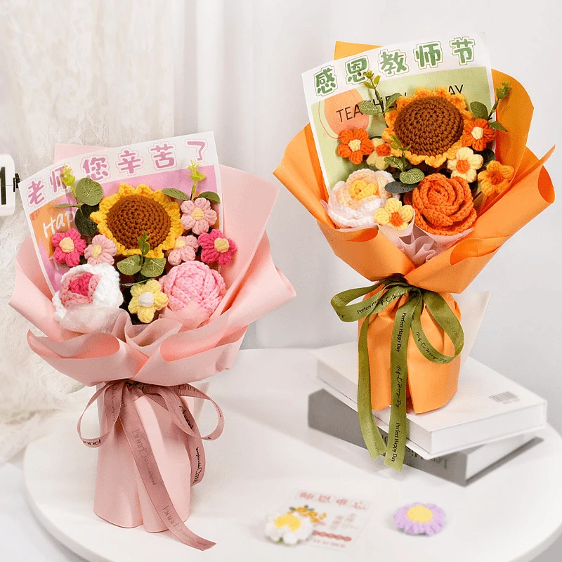 教师节生日礼物手工毛线玫瑰向日葵成品花束送女友闺蜜妈妈送老师