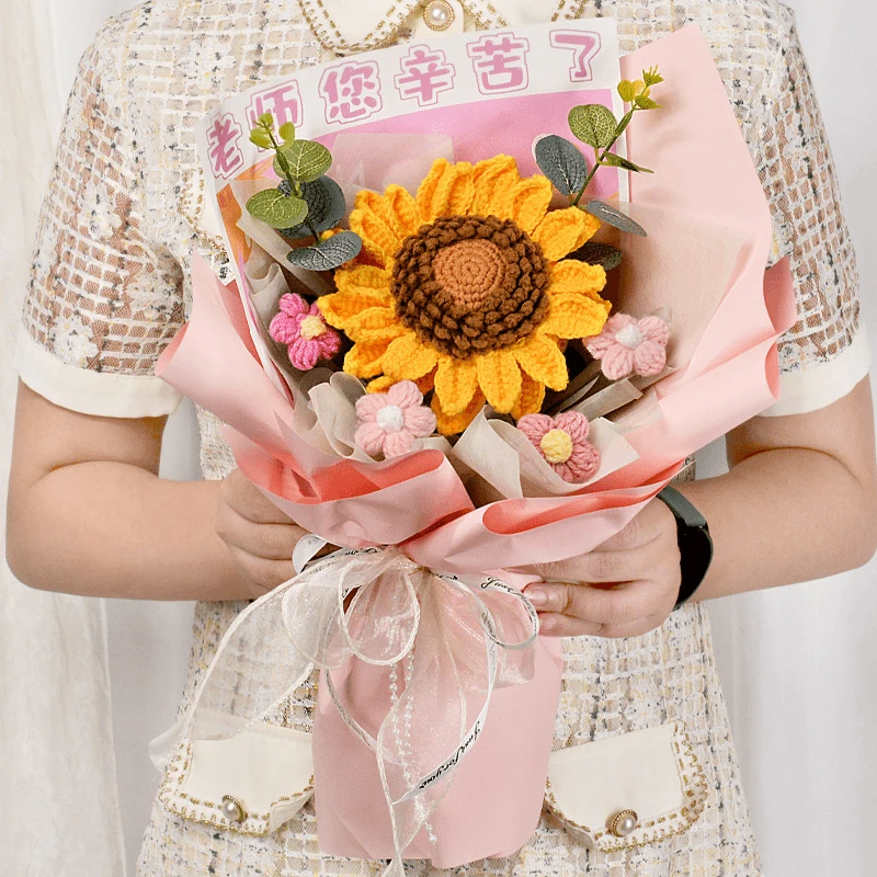 教师节生日礼物手工毛线玫瑰向日葵成品摆件送女友闺蜜妈妈送老师