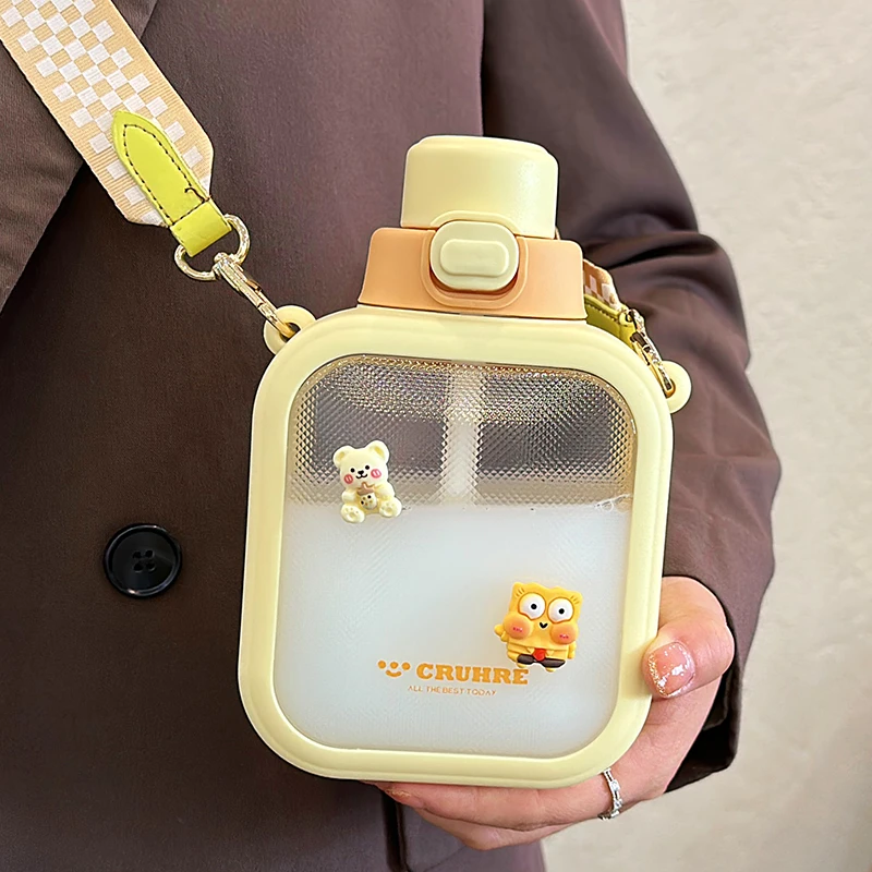 水杯女生高颜值方形大肚杯便携学生吸管杯儿童幼儿园上学专用杯子