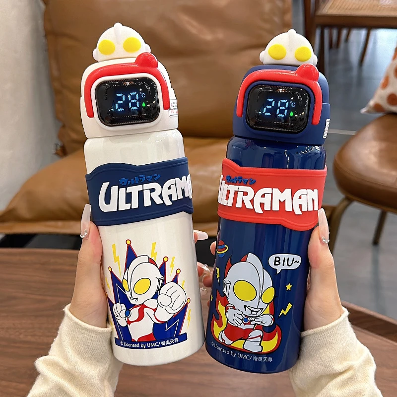 奥特曼智能显温儿童保温杯上学专用水壶男孩食品级316男童吸管杯