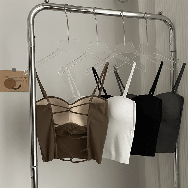 夏季百搭小吊带外穿背心式打低内搭一体带胸垫抹胸美背内衣女薄款