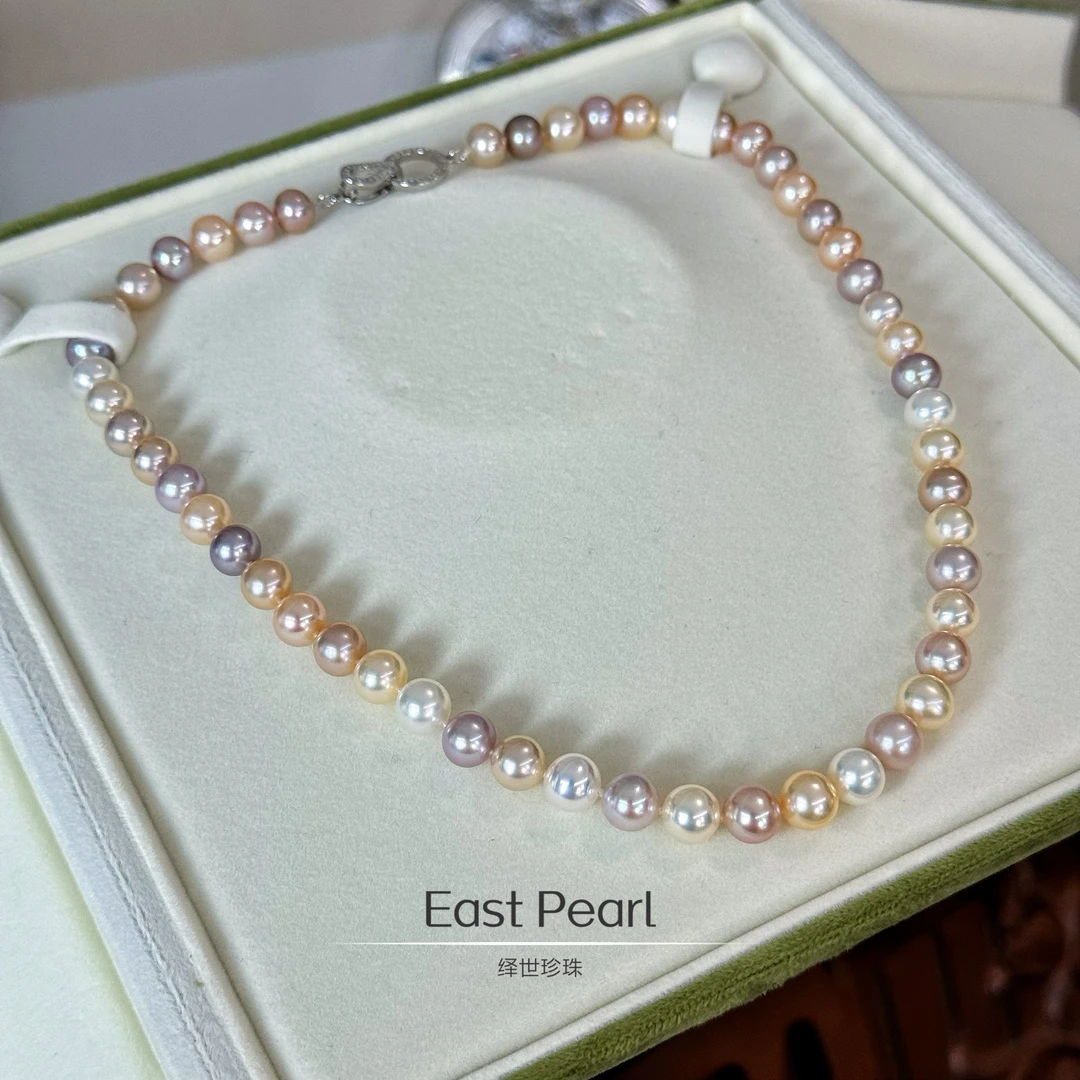【绎世珍珠】毕业款糖果无核珍珠彩色镜面光项链8-9mm（多样性发一）