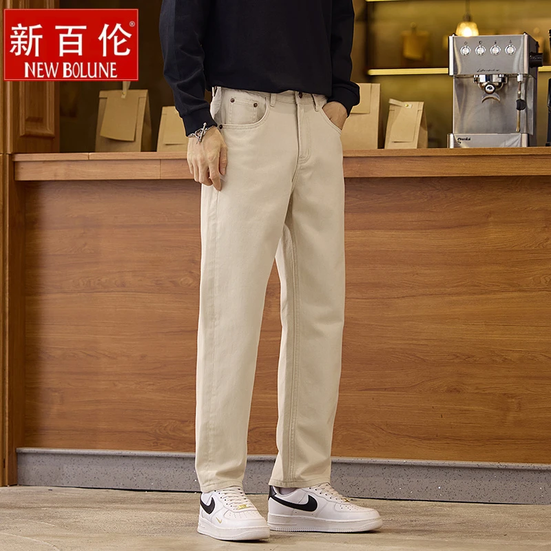 新百伦2025秋冬新款直筒宽松牛仔裤修身棉弹帅气潮男男士休闲裤子