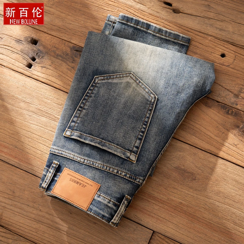 新百伦香港高端复古灰牛仔裤男秋冬小脚修身休闲百搭九分裤厚款潮