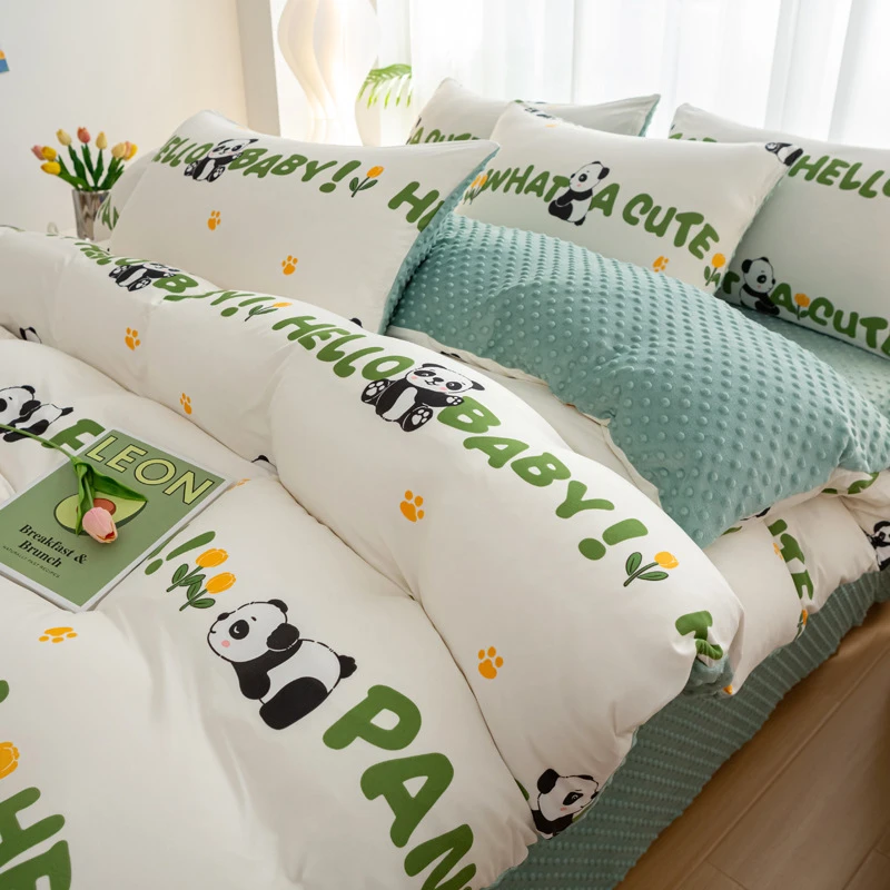 A类母婴级针织棉豆豆安抚三四件套被套按摩被套单人套件学生宿舍