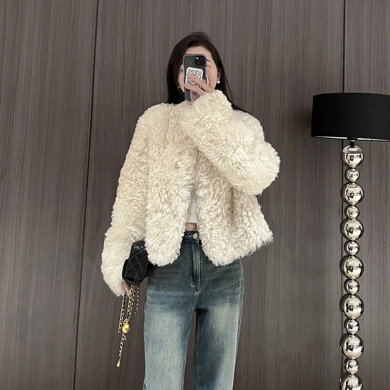 进口托斯卡纳皮毛一体女2025年新款皮草外套冬短款轻奢时尚气质冬