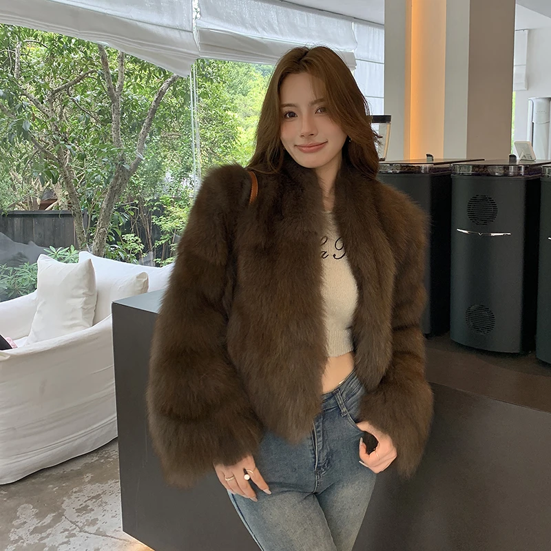 芬兰进口整皮狐狸腹毛皮草外套女2024年冬季新款毛毛外套潮流时尚