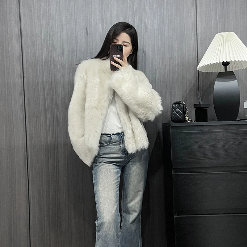 2025新款立领进口直毛托斯卡纳皮毛一体外套女短款直时髦保暖皮草