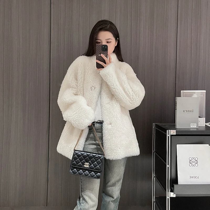 人造皮草 2024冬新款颗粒年轻半高领通勤宽松韩版外套女气质百搭