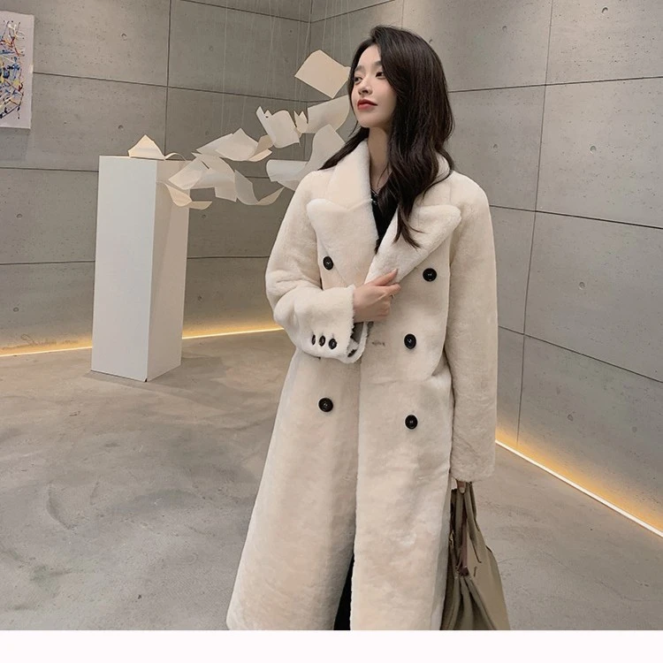 西班牙进口美利奴皮毛一体外套女中长款皮草大衣2024年新款羊羔毛