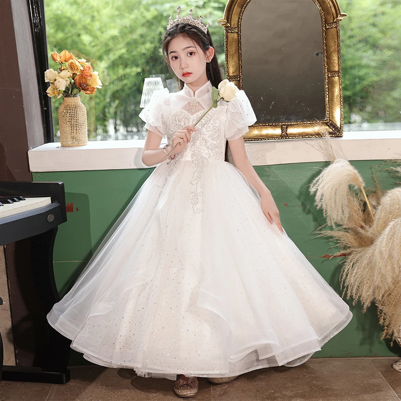 高端儿童礼服公主裙轻奢小众女童生日宴女孩主持人钢琴演奏演出服