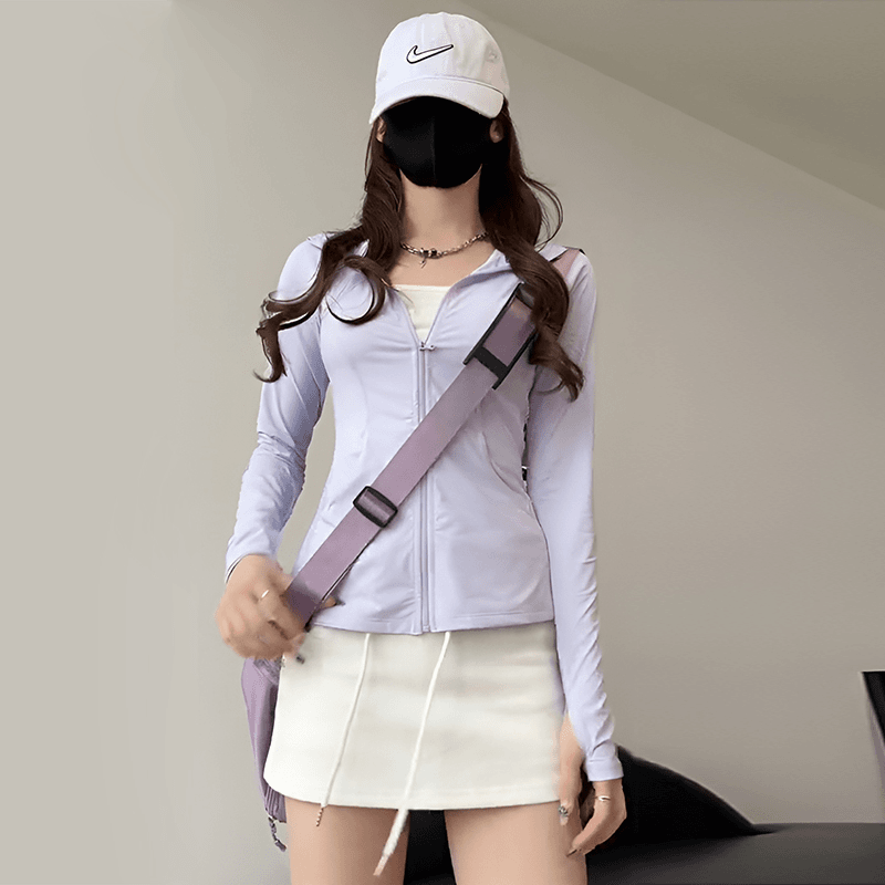粉色连帽薄款防晒衣女夏季运动辣妹气质修身长袖开衫外套上衣外搭