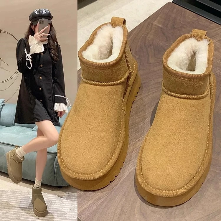 周冬雨同款雪地靴加绒短靴加厚棉鞋保暖冬季皮毛一体时尚百搭厚底