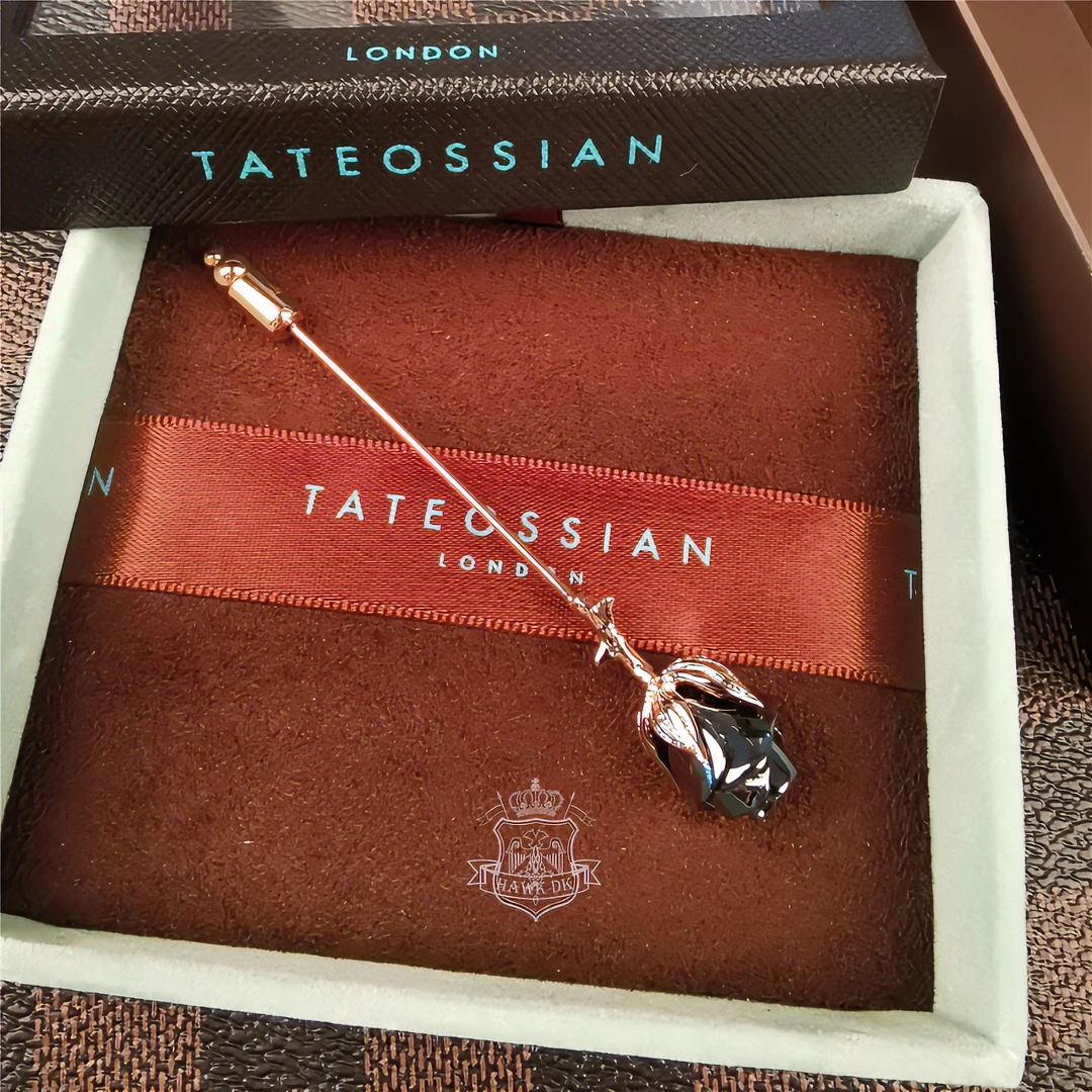 节日礼物英国贵族Tateossian玫瑰胸花驳头针胸针圣诞男士西装饰品