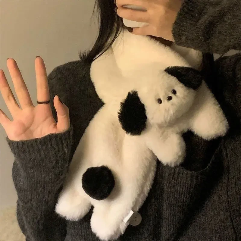 韩版可爱毛绒小狗围巾冬季女网红百搭卡通毛茸茸加厚保暖学生围脖