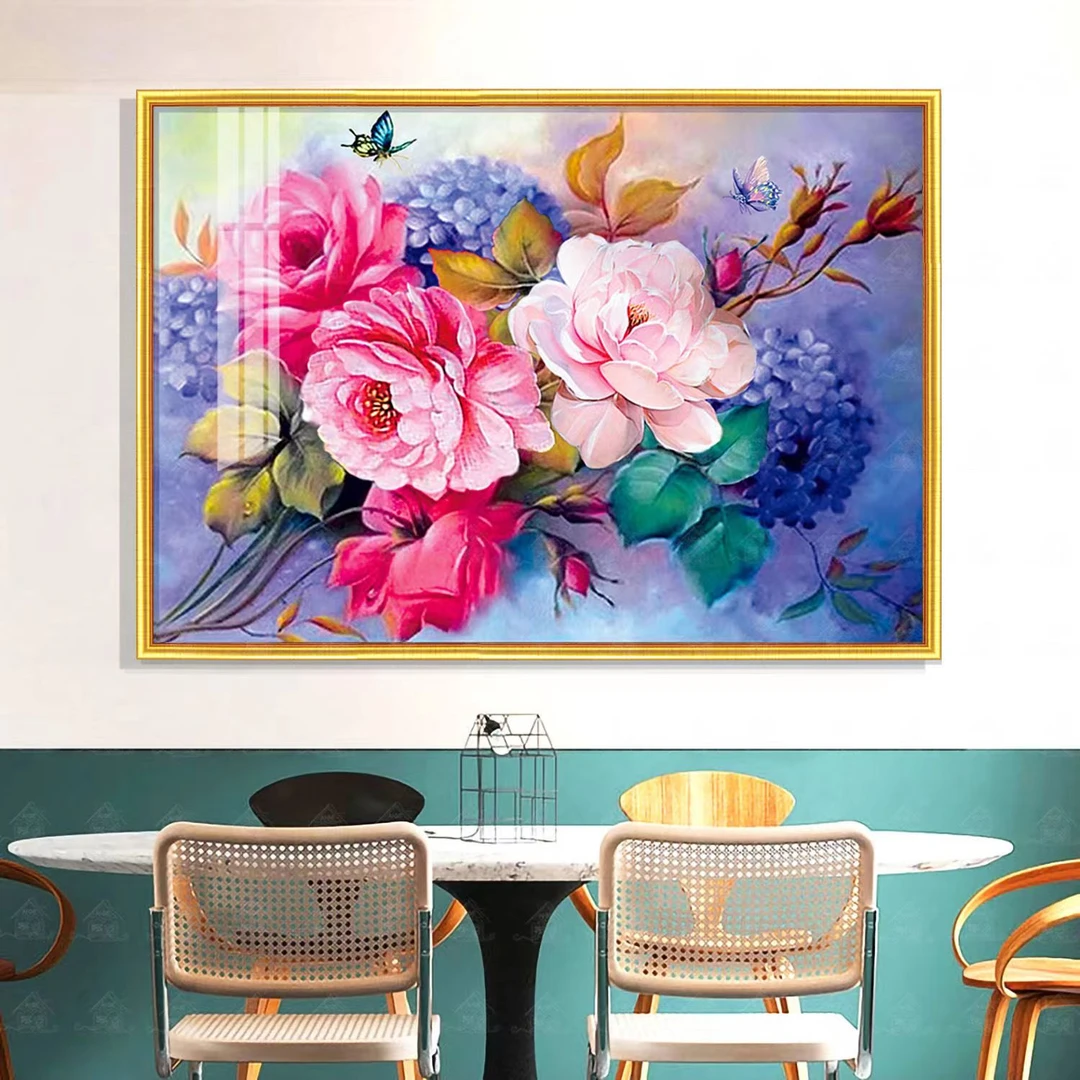 【牡丹绣球】新款大格80X60满绣50色牡丹花卉蝴蝶无勾边棉线十字绣