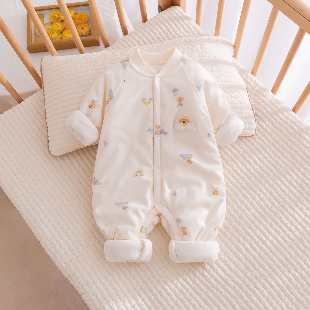 婴儿冬装夹棉连体衣纯棉衣男女宝宝哈衣爬爬服秋冬季连身衣服棉服