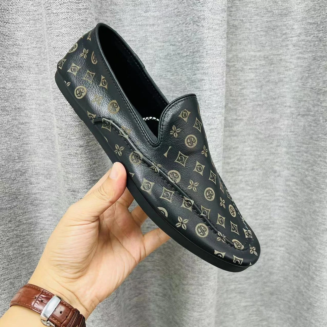 古铠骑休闲皮鞋男2024新款韩版豆豆鞋真皮软底透气懒人鞋一脚蹬