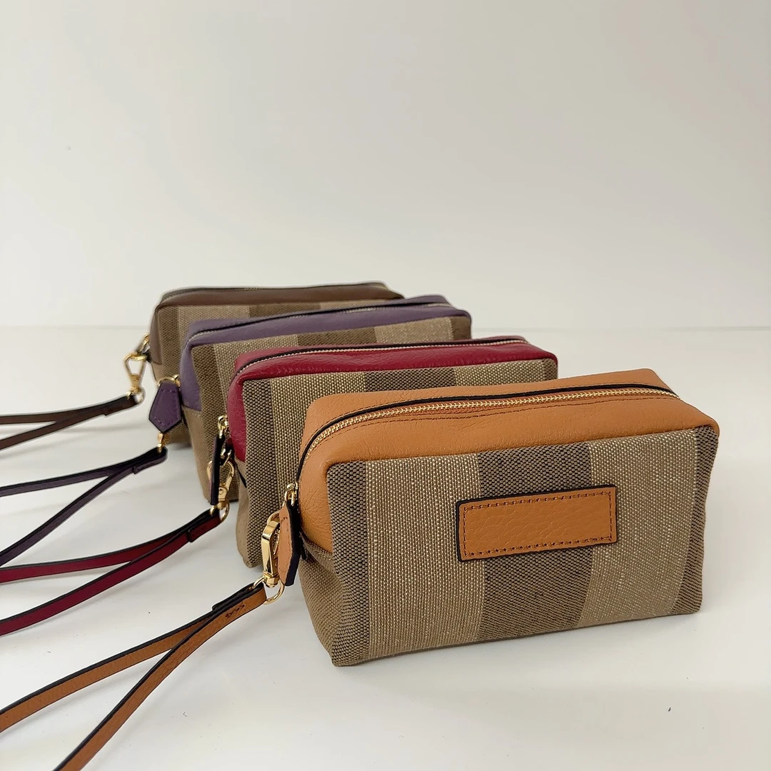 BBR原版黄麻料手提零钱包链条斜挎休闲手机包麻将包条纹