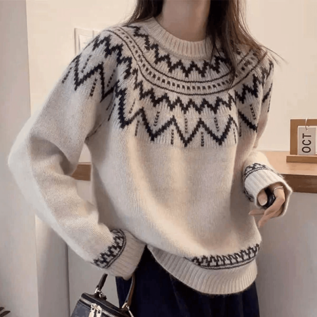 欧洲站2024冬装新款欧货复古花纹蜜熊绒针织衫女秋冬加厚毛衣上衣