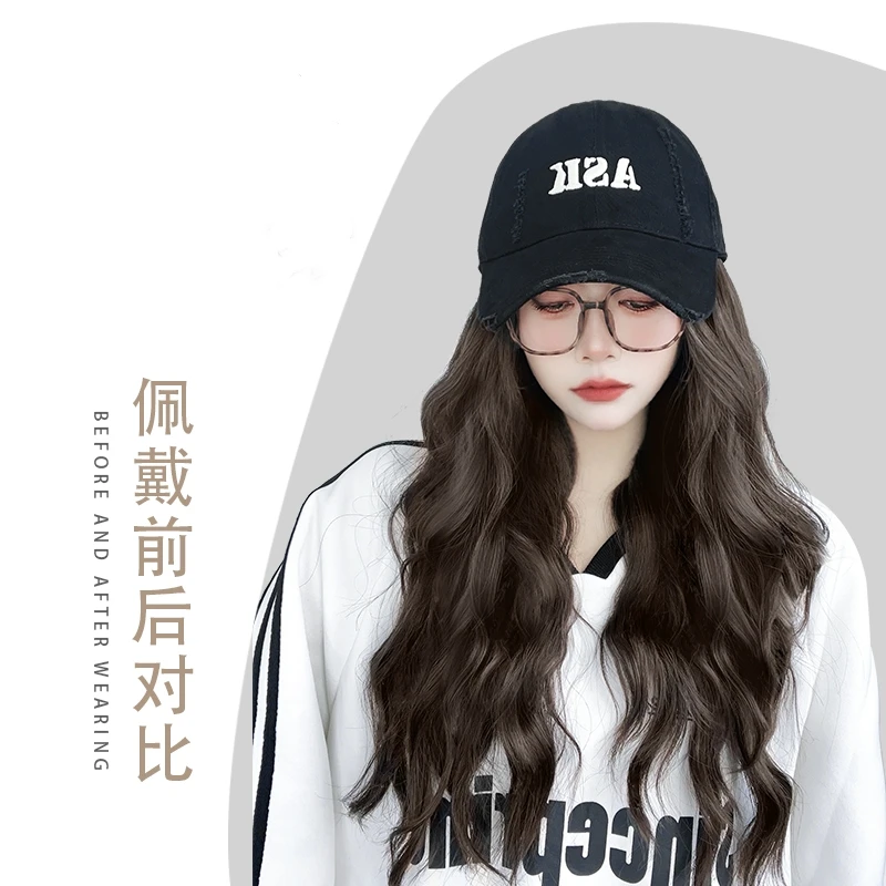 ASK棒球帽帽子假发仿真发潮流时尚假发女四季水波纹卷发全头假发
