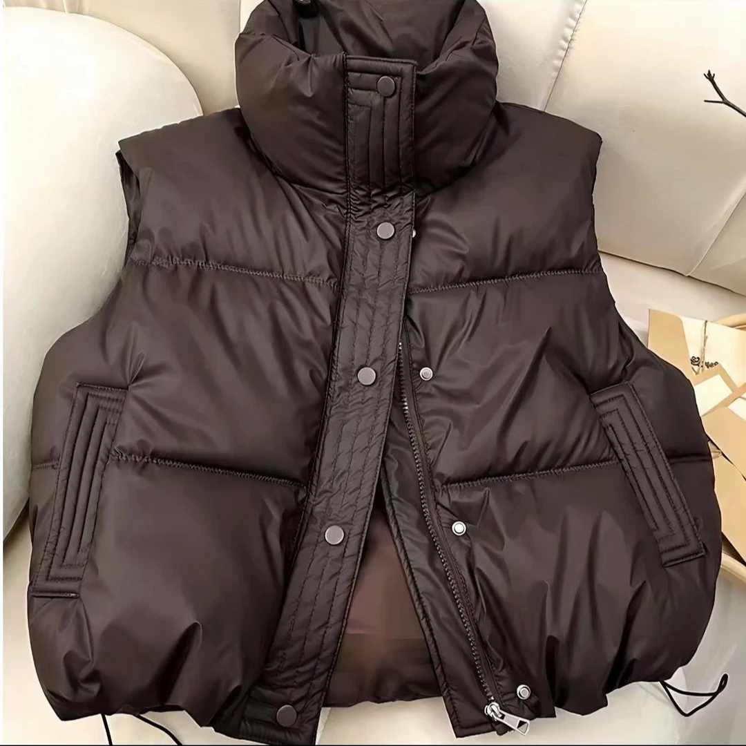 秋冬新款免洗pu皮羽绒棉服马甲女外穿洋气无袖坎肩外套小个子穿搭