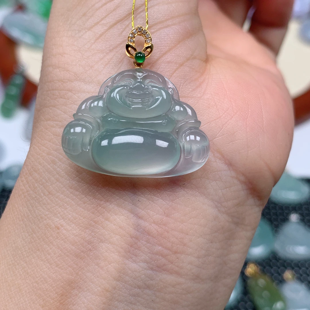 缅甸天然A货翡翠， 冰晴起胶佛公179/905尺寸20.4-27.5-5.4