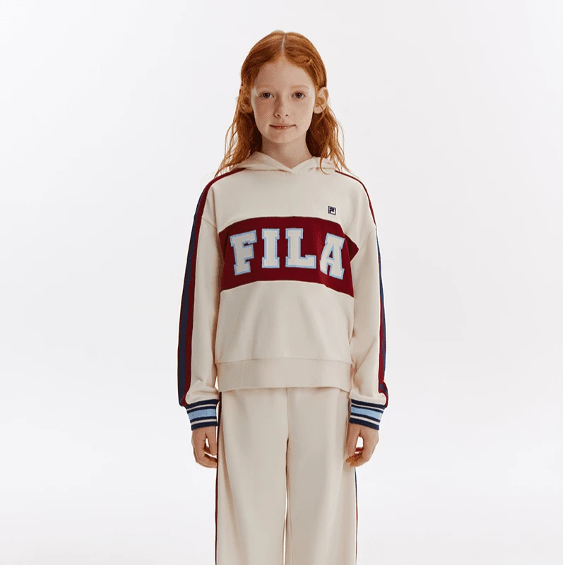 FILA斐乐儿童卫衣春秋季简约经典长袖连帽套头衫撞色K12G431204
