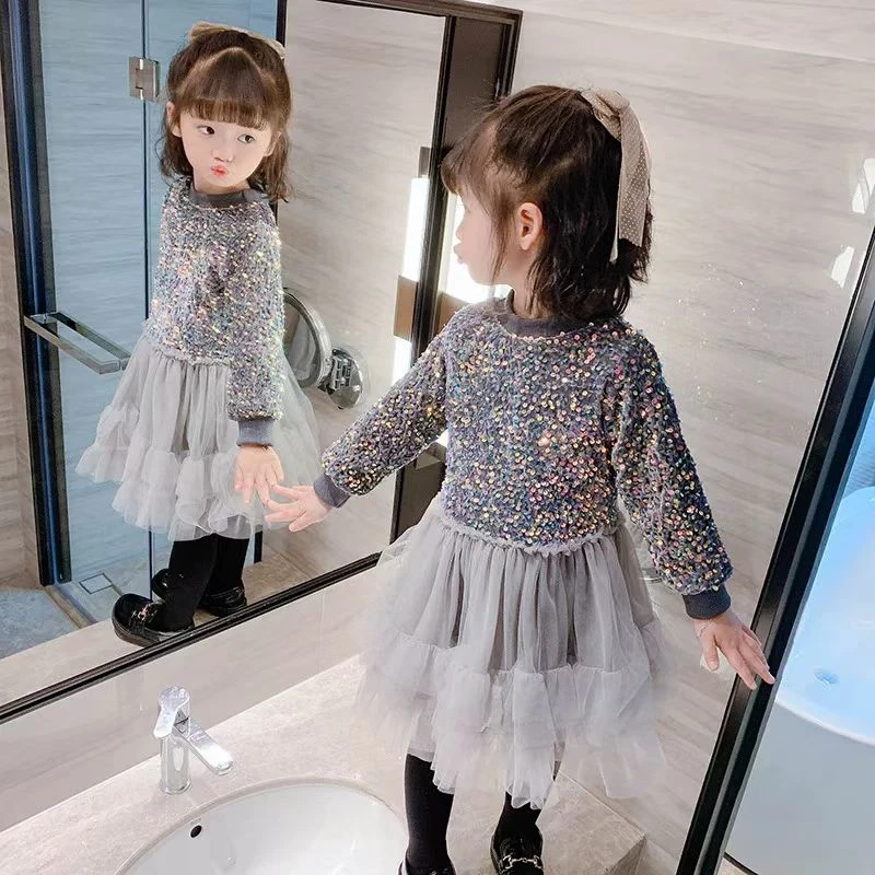 双11炸 品牌儿童公主裙闪闪亮片小童加厚秋冬蓬蓬纱公主裙韩版