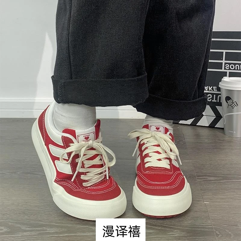 红色帆布鞋女款春季百搭ulzzang新款爆款厚底板鞋韩版休闲小白鞋