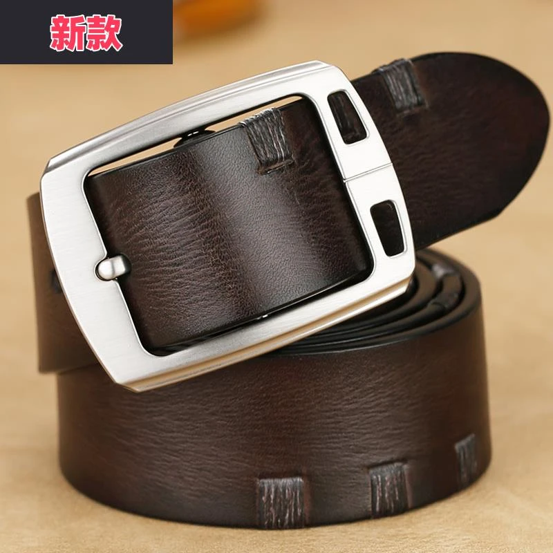 时尚新款皮带男真皮休闲针扣男士腰带男头层牛皮青年中年牛仔裤带