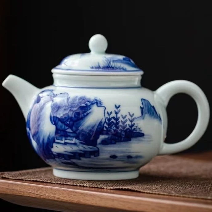 景德镇复古手绘青花瓷茶壶陶瓷茶具功夫茶壶中式小茶壶一人泡茶壶