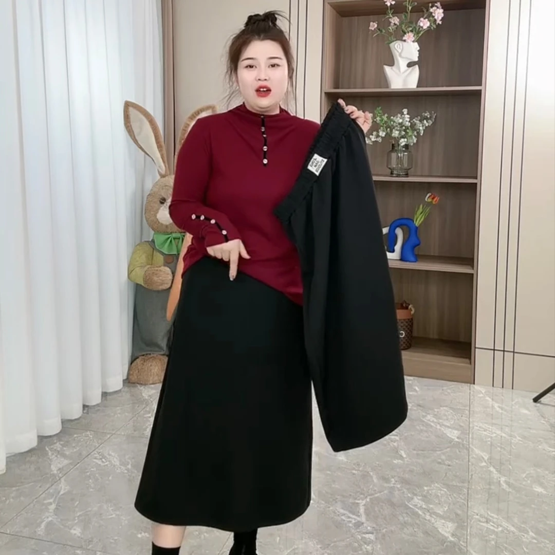 192-大码女装秋冬款加绒后开叉弹力腰显瘦百搭半身裙