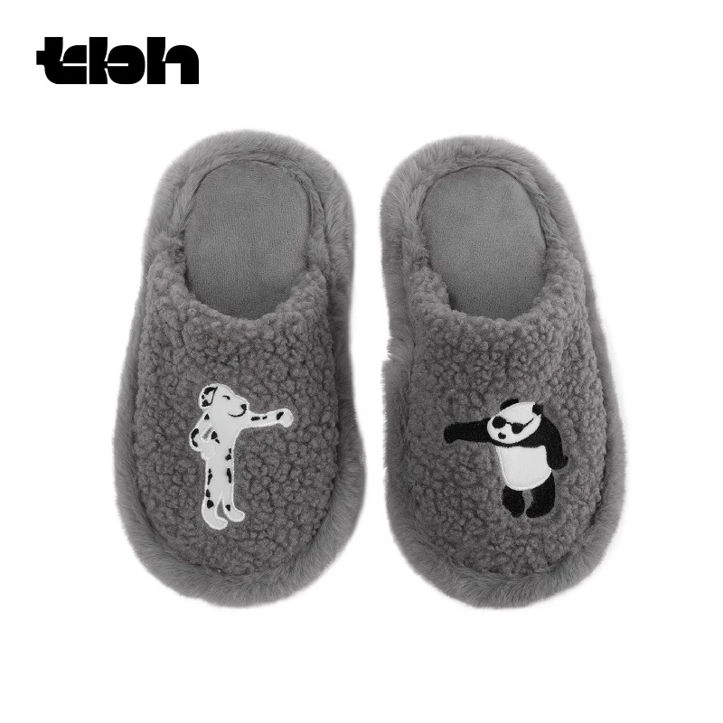 tbh野兽派家居熊猫嘭嘭毛绒拖鞋可外穿室内鞋子冬季情侣家居鞋