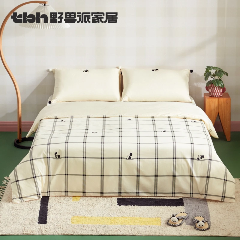 tbh野兽派家居熊猫嘭嘭 PANDA POMPOM缎纹印花翻跟头床品套件