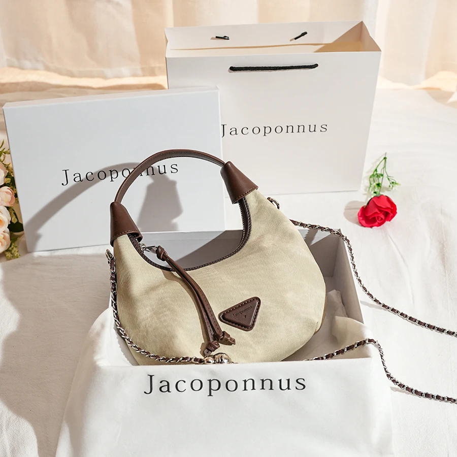 【HOM TO MIND】真皮牛仔牛角包女2024新款潮夏季通勤轻奢月牙包