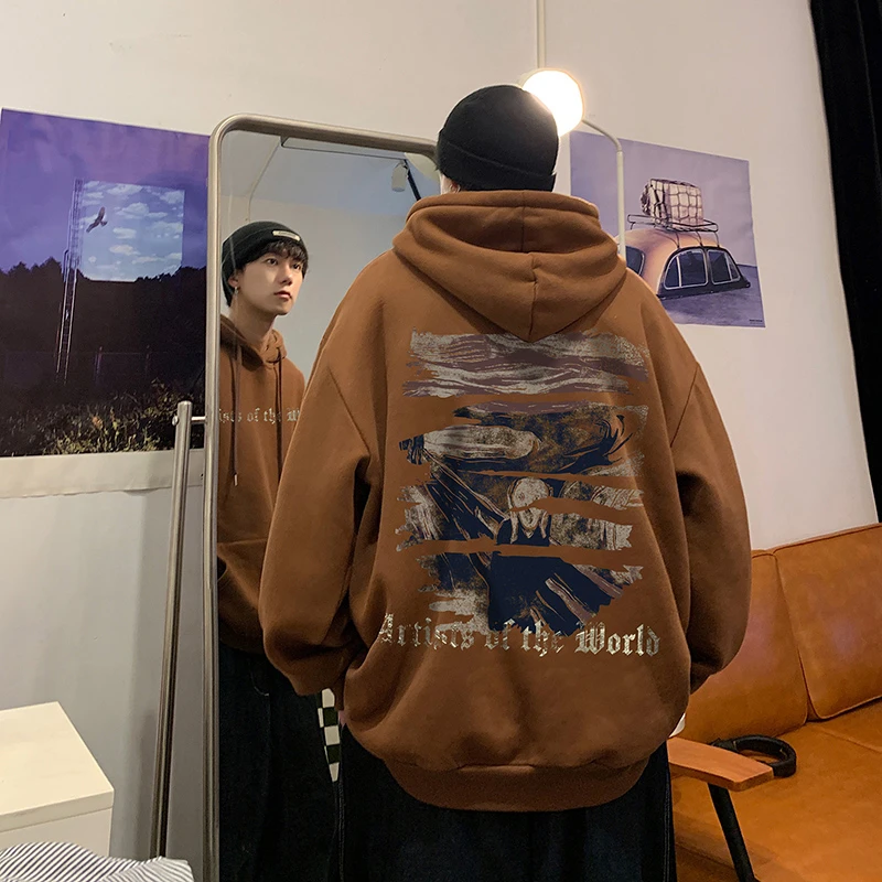 卫衣男士春秋季高街潮牌美式hiphop复古连帽硬挺宽松oversize衣服