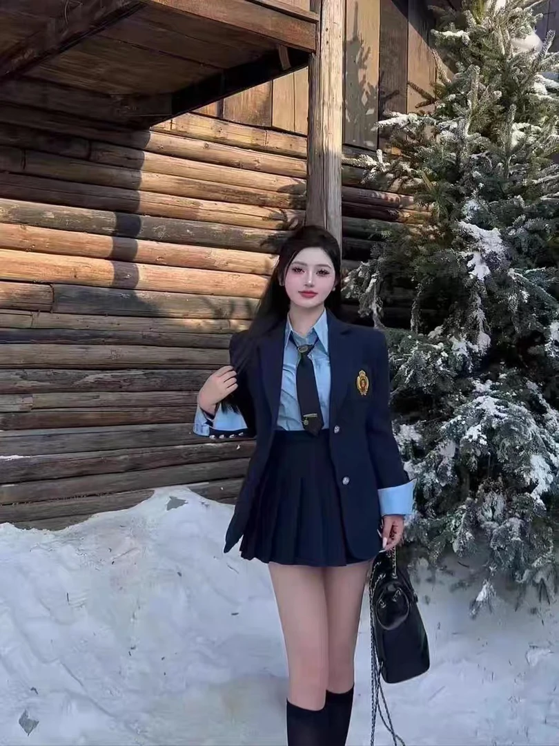 山羊呢冬款学院韩版呢料加棉加厚气质套装