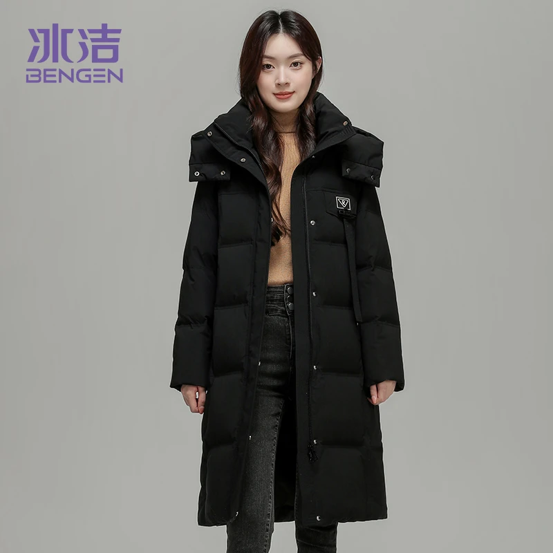 WY282冬季飘带时尚气质休闲加厚中长款冬季连帽秋冬