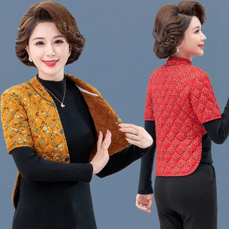 中老年毛绒保暖长袖马夹女中袖护腰款护肩宽松百搭护肩坎肩小背心