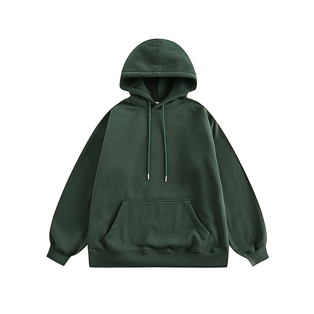 秋冬简约连帽加绒卫衣男女纯色叠穿休闲宽松上衣帽衫基础百搭打底