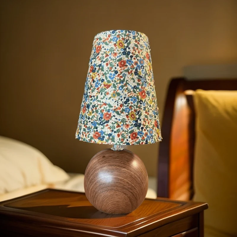 复古碎花小台灯升级三色光床头百搭法式田园风装饰台灯