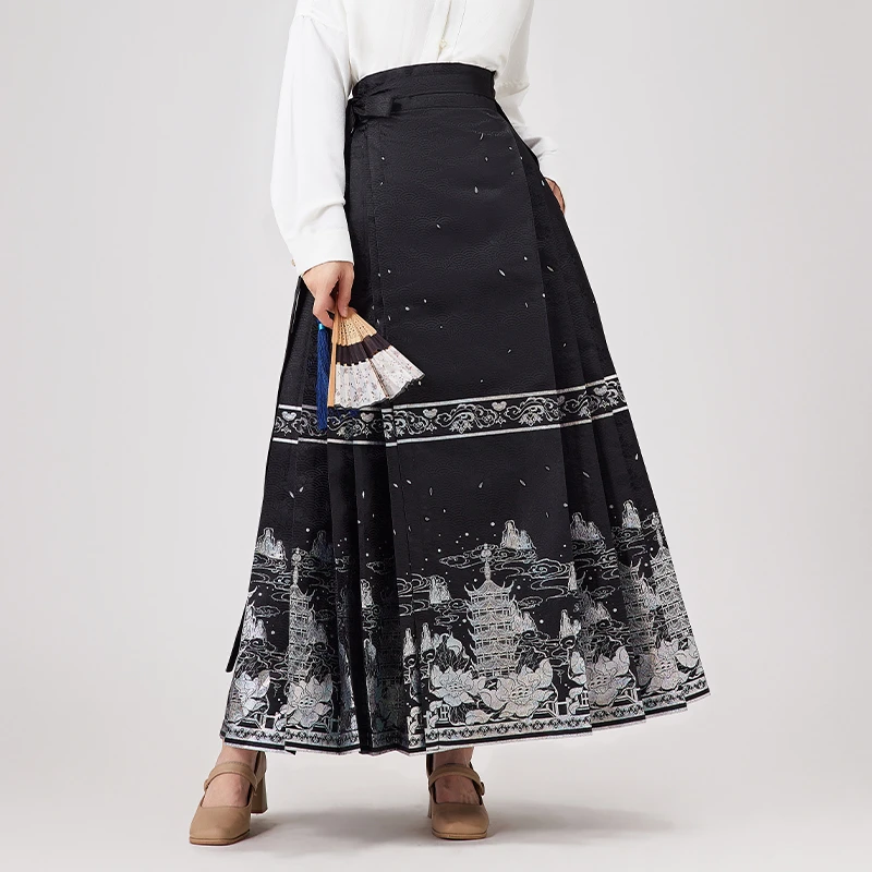 汉馥清货专场【烟雨楼台】新国风四季马面裙汉元素黑色织金织银日常