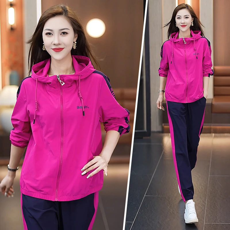 运动服套装女春秋2025新款时尚早秋小个子连帽卫衣休闲跑步两件套