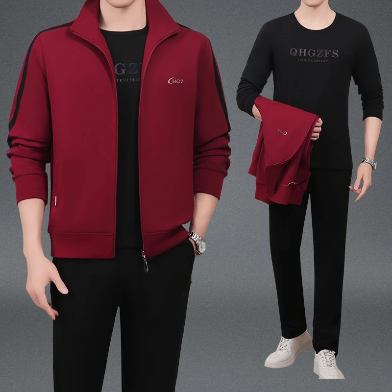 中年男士运动套装春秋季新款中老年人爸爸高端休闲运动服男三件套