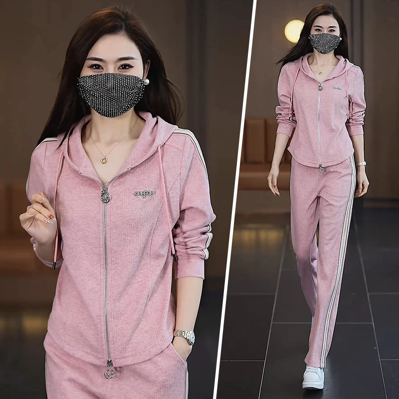 2024新款春秋女士运动套装女连帽开衫卫衣跑步休闲两件套洋气时尚