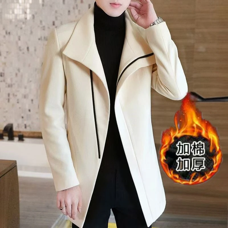 风衣男秋冬季韩版潮流休闲帅气毛呢外套男士中长款修身呢子大衣潮