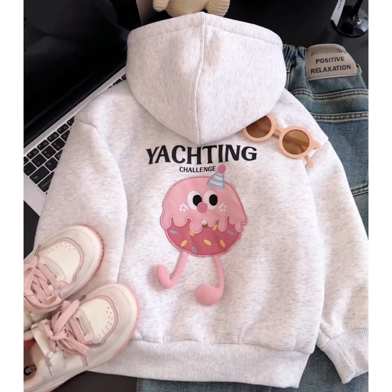 女童加绒外套秋冬款2025新款洋气儿童蛋仔上衣秋季小女孩卫衣加厚